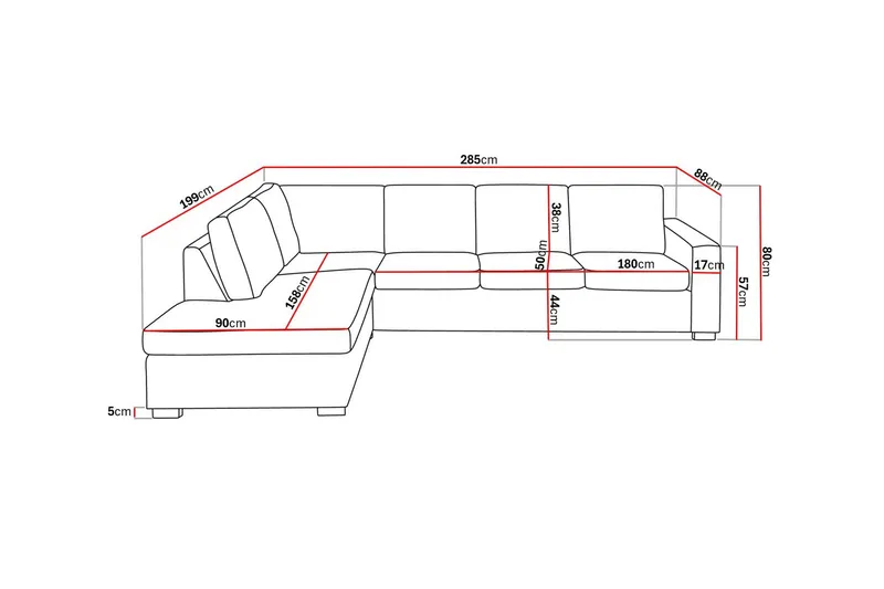 Crazy 4-personers Venstrevendt L-formet Chaiselongsofa i Stof - Beige - Møbler - Sofaer - Sofa med chaiselong - 3 personers sofa med chaiselong