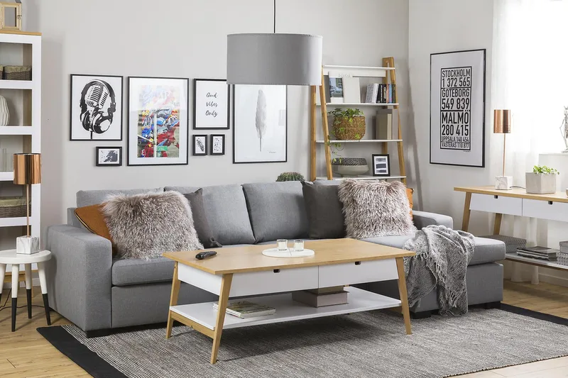 Crazy 4-personers Vendbar L-formet Chaiselongsofa i Stof - Grå - Møbler - Sofaer - Sofa med chaiselong - 4 personers sofa med chaiselong