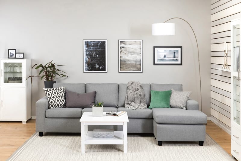 Crazy 4-personers Vendbar L-formet Chaiselongsofa i Stof - Grå - Møbler - Sofaer - Sofa med chaiselong
