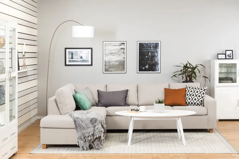 Crazy 4-personers Venstrevendt L-formet Chaiselongsofa i Stof - Beige - Møbler - Sofaer - Sofa med chaiselong - 3 personers sofa med chaiselong