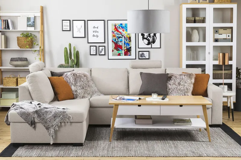 Crazy 4-personers Venstrevendt L-formet Chaiselongsofa i Stof - Beige - Møbler - Sofaer - Sofa med chaiselong - 3 personers sofa med chaiselong