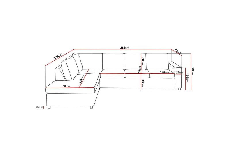 Crazy 4-personers Venstrevendt L-formet Chaiselongsofa i Stof - Antracit - Møbler - Sofaer - Sofa med chaiselong