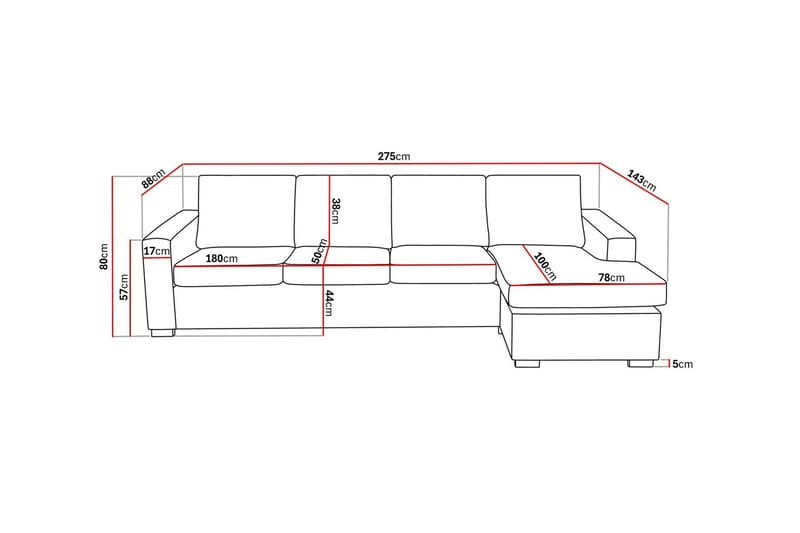 Crazy 4-personers Vendbar L-formet Chaiselongsofa i Stof - Grå - Møbler - Sofaer - Sofa med chaiselong