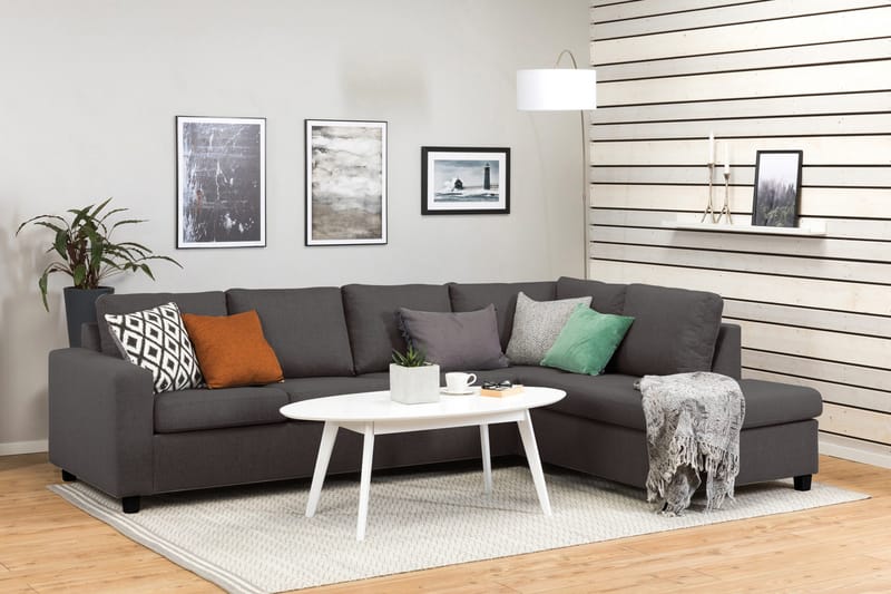 Crazy 4-personers Højrevendt L-formet Chaiselongsofa i Stof - Mørkegrå - Møbler - Sofaer - Sofa med chaiselong - 3 personers sofa med chaiselong