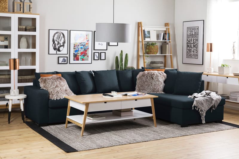 Crazy 4-personers Højrevendt L-formet Chaiselongsofa i Stof inkl. Kuvertpuder - Blå - Møbler - Sofaer - Sofa med chaiselong