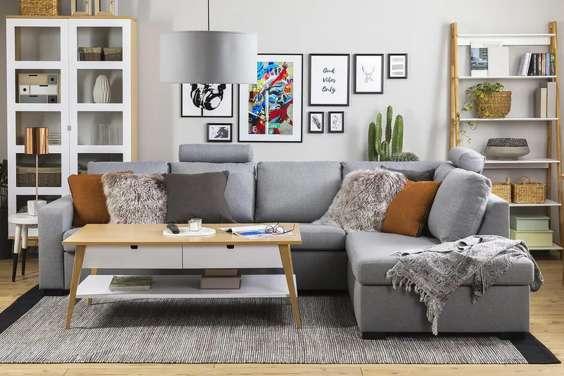 Crazy 4-personers Højrevendt L-formet Chaiselongsofa i Stof - Grå - Møbler - Sofaer - Sofa med chaiselong - 3 personers sofa med chaiselong