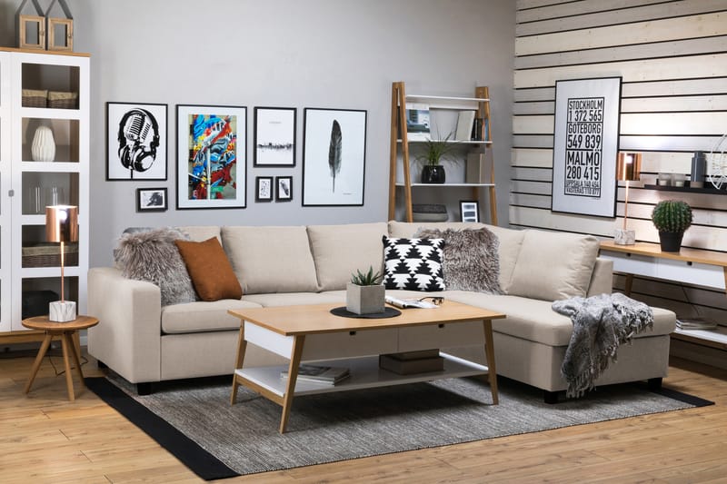 Crazy 4-personers Højrevendt L-formet Chaiselongsofa i Stof - Beige - Møbler - Sofaer - Sofa med chaiselong