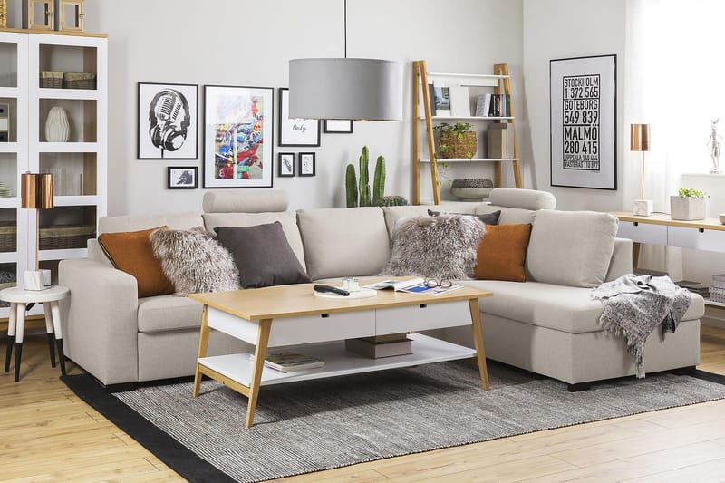 Crazy 4-personers Højrevendt L-formet Chaiselongsofa i Stof - Beige - Møbler - Sofaer - Sofa med chaiselong - 3 personers sofa med chaiselong