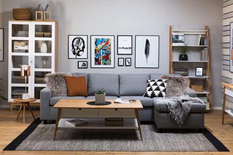 Crazy 4-personers Vendbar L-formet Chaiselongsofa i Stof - Grå - Møbler - Sofaer - Sofa med chaiselong
