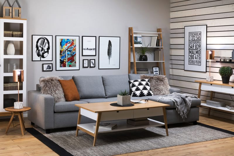 Crazy 4-personers Vendbar L-formet Chaiselongsofa i Stof - Grå - Møbler - Sofaer - Sofa med chaiselong