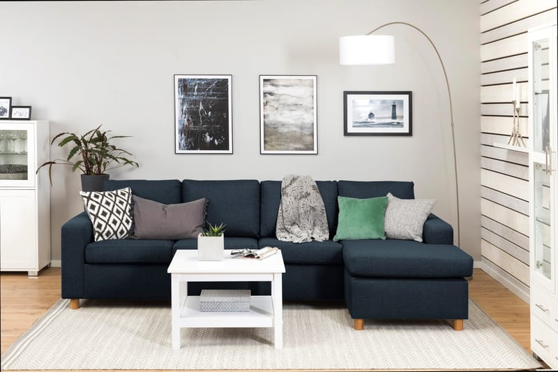 Crazy 4-personers Vendbar L-formet Chaiselongsofa i Stof - Blå - Møbler - Sofaer - Sofa med chaiselong