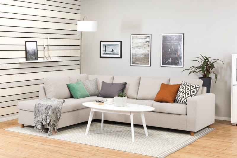 Crazy 4-personers Venstrevendt L-formet Chaiselongsofa i Stof - Beige - Møbler - Sofaer - Sofa med chaiselong
