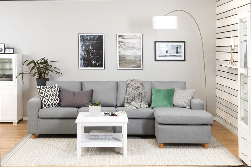 Crazy 4-personers Vendbar L-formet Chaiselongsofa i Stof - Grå - Møbler - Sofaer - Sofa med chaiselong
