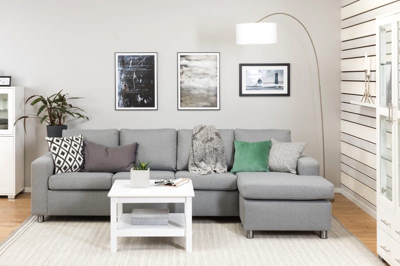 Crazy 4-personers Vendbar L-formet Chaiselongsofa i Stof - Grå - Møbler - Sofaer - Sofa med chaiselong