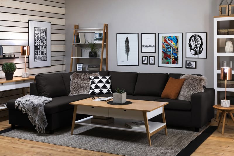 Crazy 4-personers Venstrevendt L-formet Chaiselongsofa i Stof - Antracit - Møbler - Sofaer - Sofa med chaiselong
