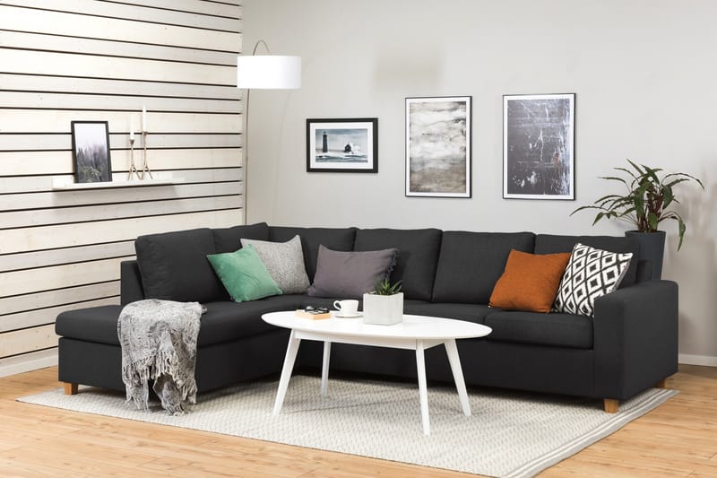 Crazy 4-personers Venstrevendt L-formet Chaiselongsofa i Stof - Antracit - Møbler - Sofaer - Sofa med chaiselong