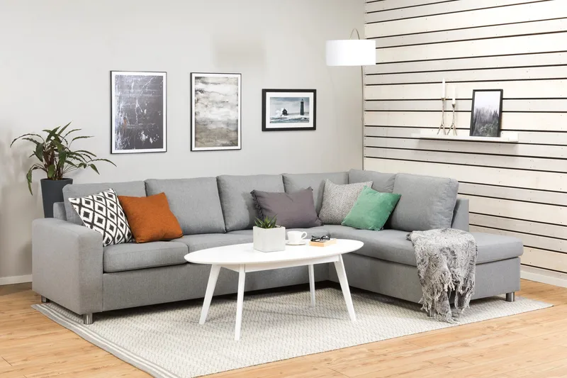 Crazy 4-personers Højrevendt L-formet Chaiselongsofa i Stof - Grå - Møbler - Sofaer - Sofa med chaiselong - 3 personers sofa med chaiselong