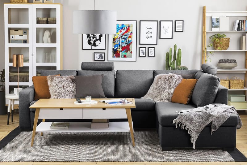 Crazy 4-personers Højrevendt L-formet Chaiselongsofa i Stof - Mørkegrå - Møbler - Sofaer - Sofa med chaiselong - 3 personers sofa med chaiselong