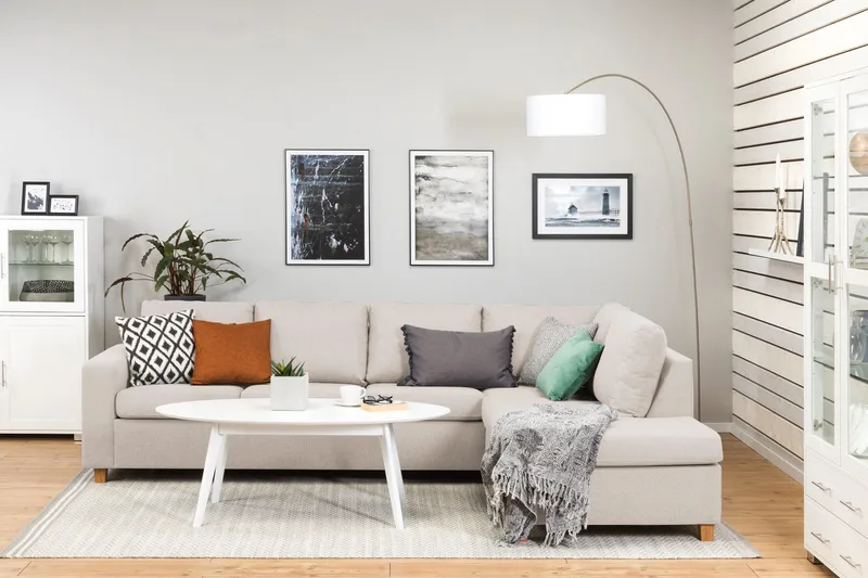 Crazy 4-personers Højrevendt L-formet Chaiselongsofa i Stof - Beige - Møbler - Sofaer - Sofa med chaiselong - 3 personers sofa med chaiselong