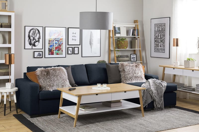 Crazy 4-personers Vendbar L-formet Chaiselongsofa i Stof - Blå - Møbler - Sofaer - Sofa med chaiselong - 4 personers sofa med chaiselong