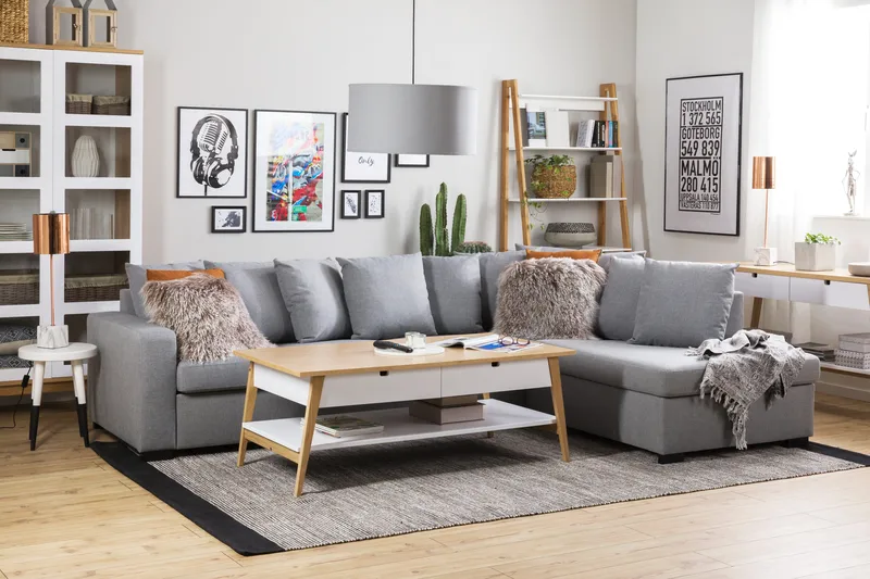 Crazy 4-personers Højrevendt L-formet Chaiselongsofa i Stof inkl. Kuvertpuder - Grå - Møbler - Sofaer - Sofa med chaiselong