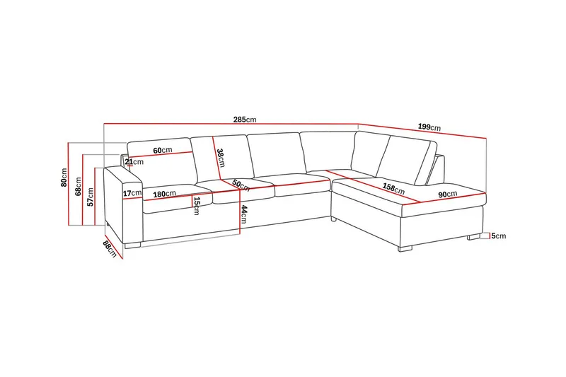 Crazy 4-personers Højrevendt L-formet Chaiselongsofa i Stof - Mørkegrå - Møbler - Sofaer - Sofa med chaiselong - 3 personers sofa med chaiselong