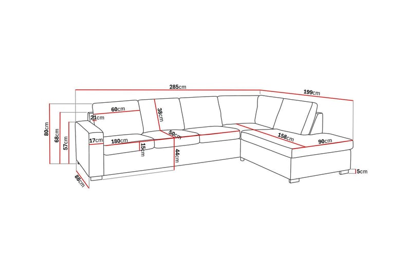Crazy 4-personers Højrevendt L-formet Chaiselongsofa i Stof - Mørkegrå - Møbler - Sofaer - Sofa med chaiselong - 3 personers sofa med chaiselong