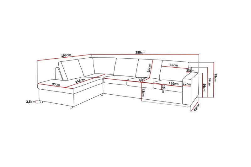 Crazy 4-personers Venstrevendt L-formet Chaiselongsofa i Stof - Antracit - Møbler - Sofaer - Sofa med chaiselong - 3 personers sofa med chaiselong