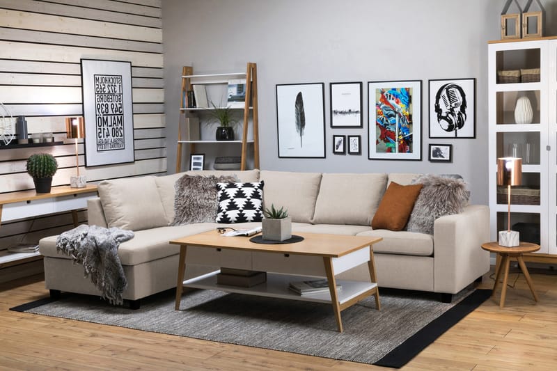 Crazy 4-personers Venstrevendt L-formet Chaiselongsofa i Stof - Beige - Møbler - Sofaer - Sofa med chaiselong - 3 personers sofa med chaiselong