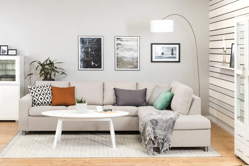 Crazy 4-personers Højrevendt L-formet Chaiselongsofa i Stof - Beige - Møbler - Sofaer - Sofa med chaiselong - 3 personers sofa med chaiselong