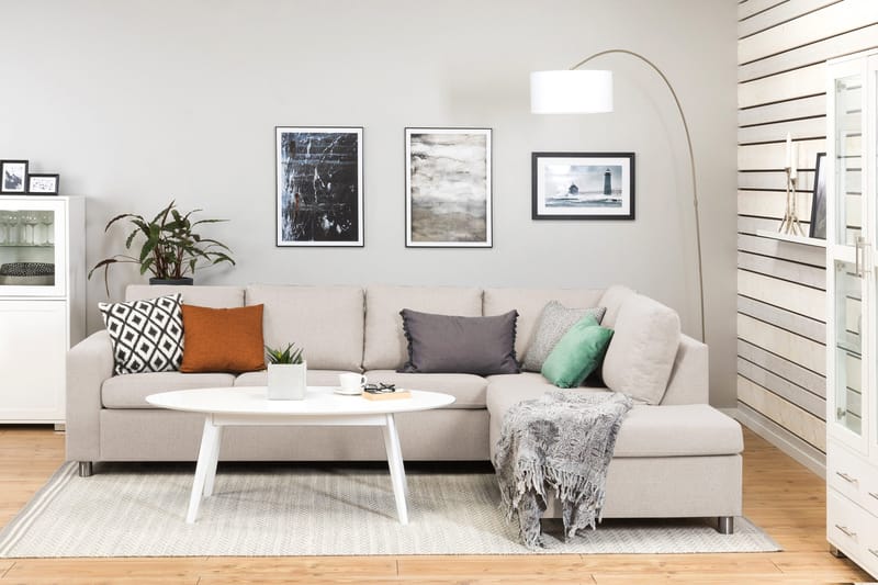 Crazy 4-personers Højrevendt L-formet Chaiselongsofa i Stof - Beige - Møbler - Sofaer - Sofa med chaiselong - 3 personers sofa med chaiselong