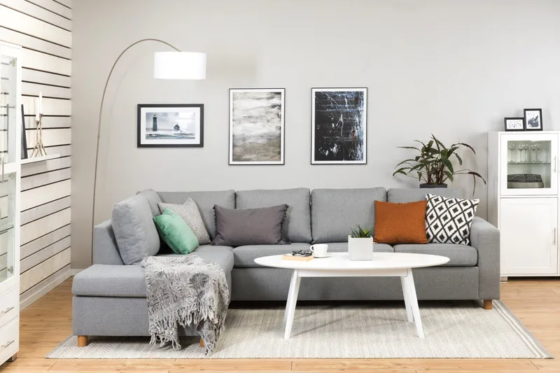 Crazy 4-personers Venstrevendt L-formet Chaiselongsofa i Stof - Grå - Møbler - Sofaer - Sofa med chaiselong - 3 personers sofa med chaiselong