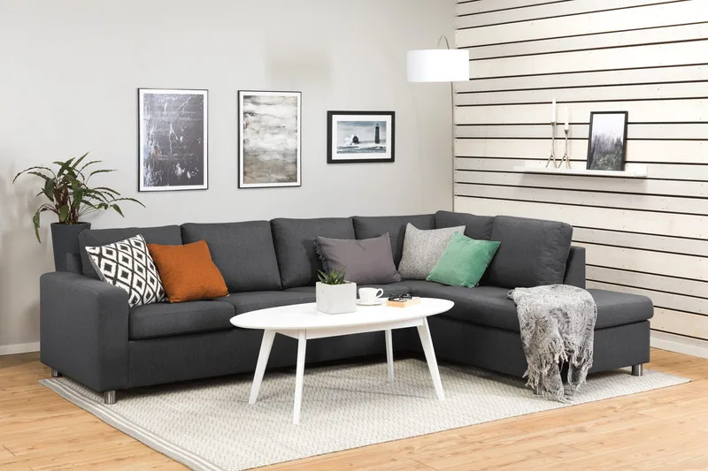 Crazy 4-personers Højrevendt L-formet Chaiselongsofa i Stof - Mørkegrå - Møbler - Sofaer - Sofa med chaiselong - 3 personers sofa med chaiselong