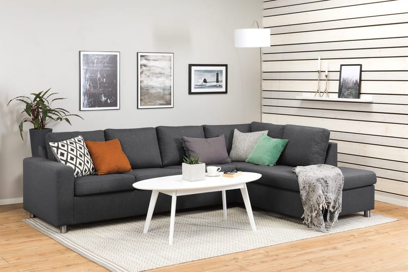 Crazy 4-personers Højrevendt L-formet Chaiselongsofa i Stof - Mørkegrå - Møbler - Sofaer - Sofa med chaiselong - 3 personers sofa med chaiselong