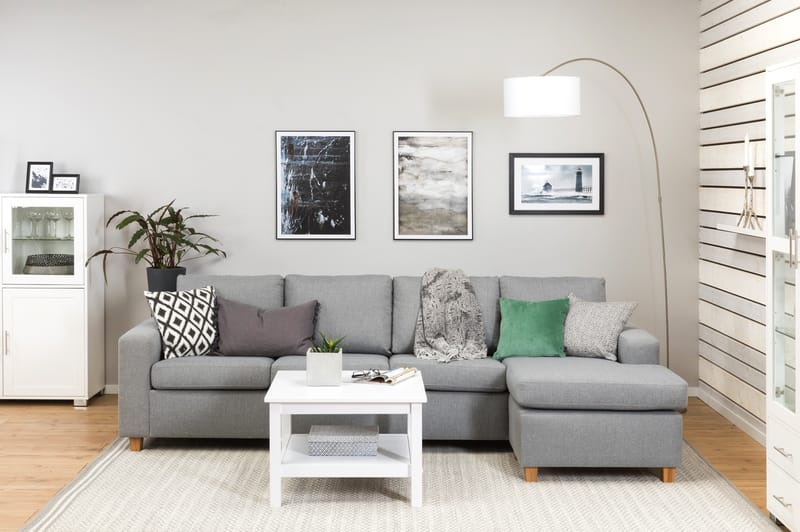 Crazy 4-personers Vendbar L-formet Chaiselongsofa i Stof - Grå - Møbler - Sofaer - Sofa med chaiselong