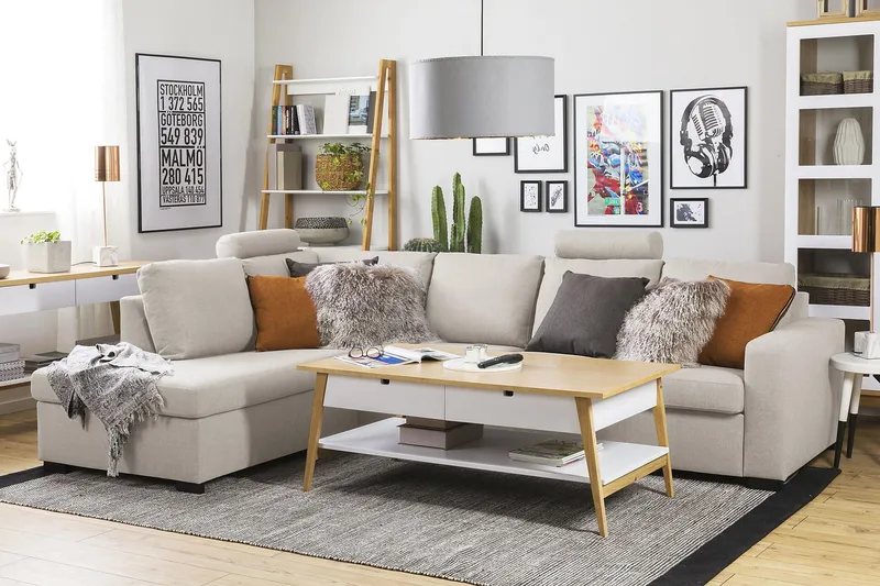 Crazy 4-personers Venstrevendt L-formet Chaiselongsofa i Stof - Beige - Møbler - Sofaer - Sofa med chaiselong - 3 personers sofa med chaiselong