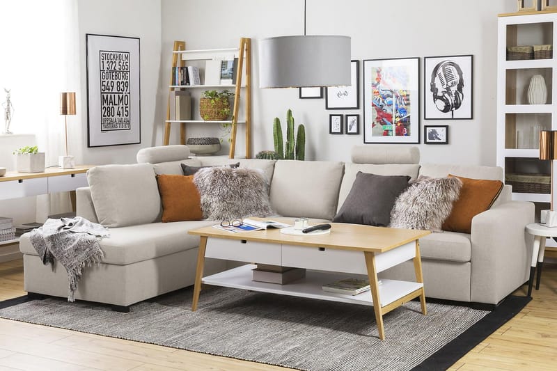 Crazy 4-personers Venstrevendt L-formet Chaiselongsofa i Stof - Beige - Møbler - Sofaer - Sofa med chaiselong - 3 personers sofa med chaiselong