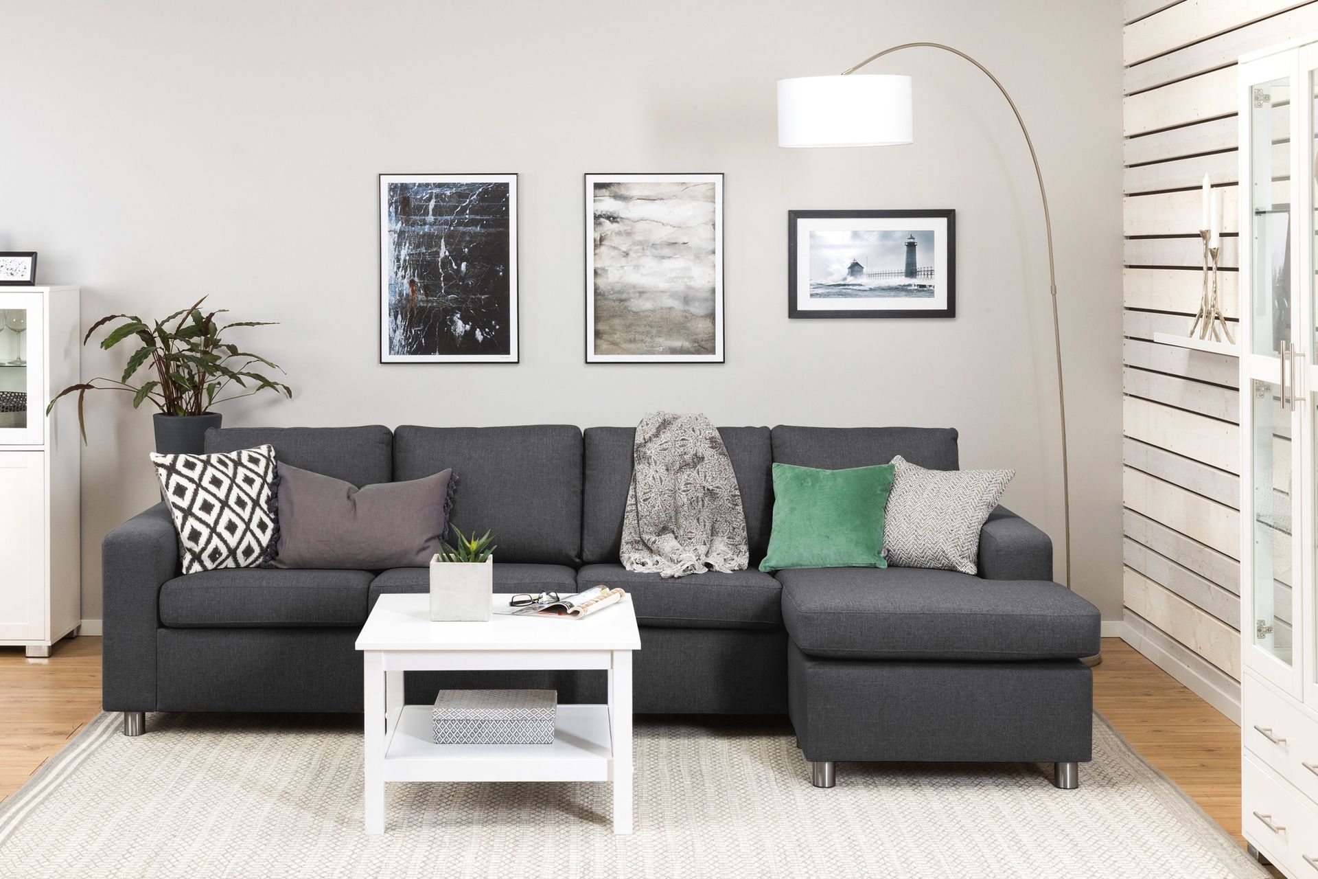 Crazy 4-personers Vendbar L-formet Chaiselongsofa i Stof - Mørkegrå - Møbler - Sofaer - Sofa med chaiselong