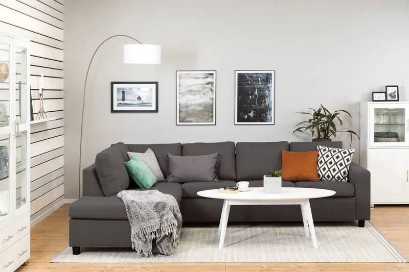 Crazy 4-personers Venstrevendt L-formet Chaiselongsofa i Stof - Mørkegrå - Møbler - Sofaer - Sofa med chaiselong - 3 personers sofa med chaiselong