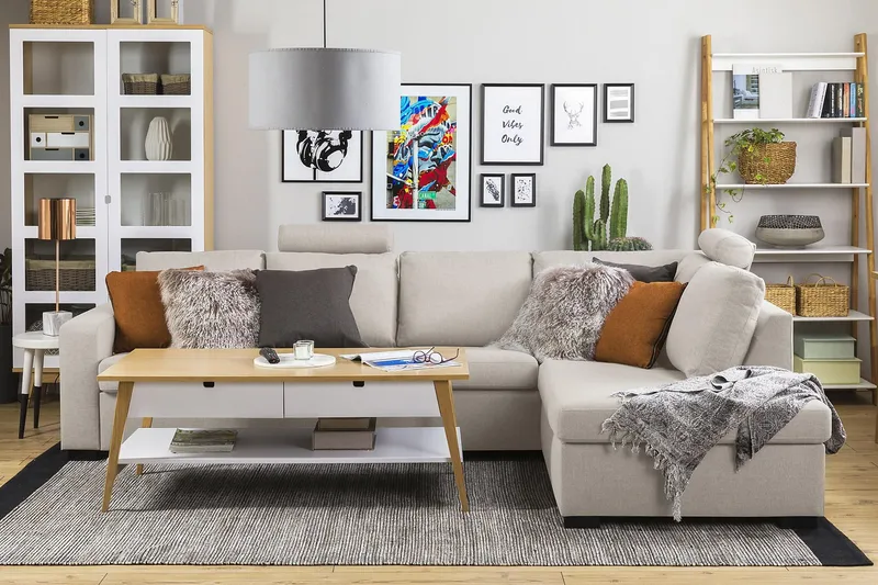 Crazy 4-personers Højrevendt L-formet Chaiselongsofa i Stof - Beige - Møbler - Sofaer - Sofa med chaiselong - 3 personers sofa med chaiselong