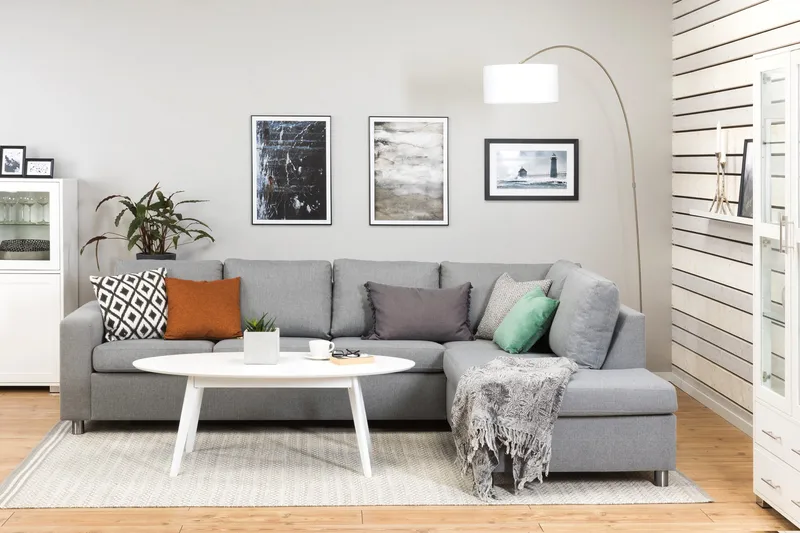 Crazy 4-personers Højrevendt L-formet Chaiselongsofa i Stof - Grå - Møbler - Sofaer - Sofa med chaiselong - 3 personers sofa med chaiselong