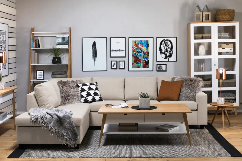 Crazy 4-personers Venstrevendt L-formet Chaiselongsofa i Stof - Beige - Møbler - Sofaer - Sofa med chaiselong - 3 personers sofa med chaiselong