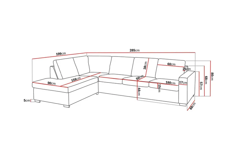 Crazy 4-personers Venstrevendt L-formet Chaiselongsofa i Stof - Beige - Møbler - Sofaer - Sofa med chaiselong - 3 personers sofa med chaiselong