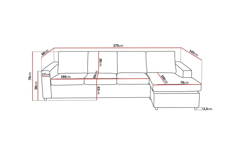 Crazy 4-personers Vendbar L-formet Chaiselongsofa i Stof - Antracit - Møbler - Sofaer - Sofa med chaiselong - 4 personers sofa med chaiselong