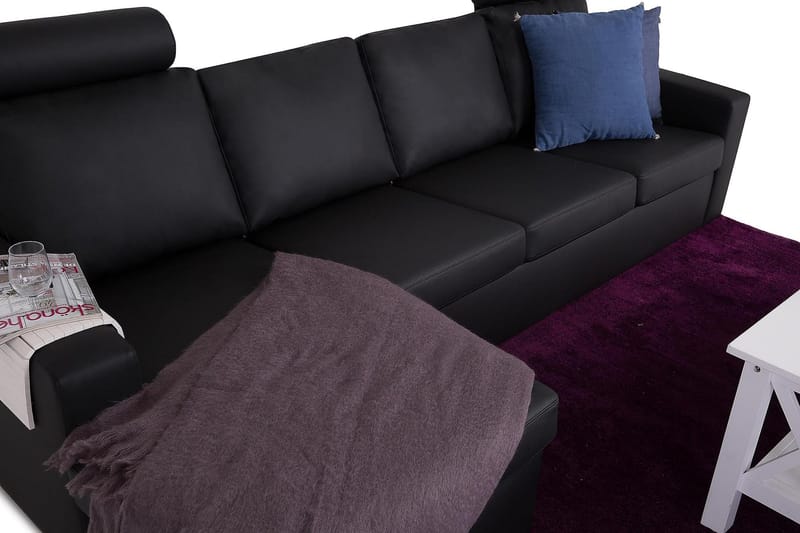 Crazy 4-personers Vendbar L-formet Chaiselongsofa i Kunstlæder - Sort - Møbler - Sofaer - Sofa med chaiselong - 4 personers sofa med chaiselong