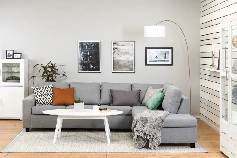 Crazy 4-personers Højrevendt L-formet Chaiselongsofa i Stof - Grå - Møbler - Sofaer - Sofa med chaiselong - 3 personers sofa med chaiselong