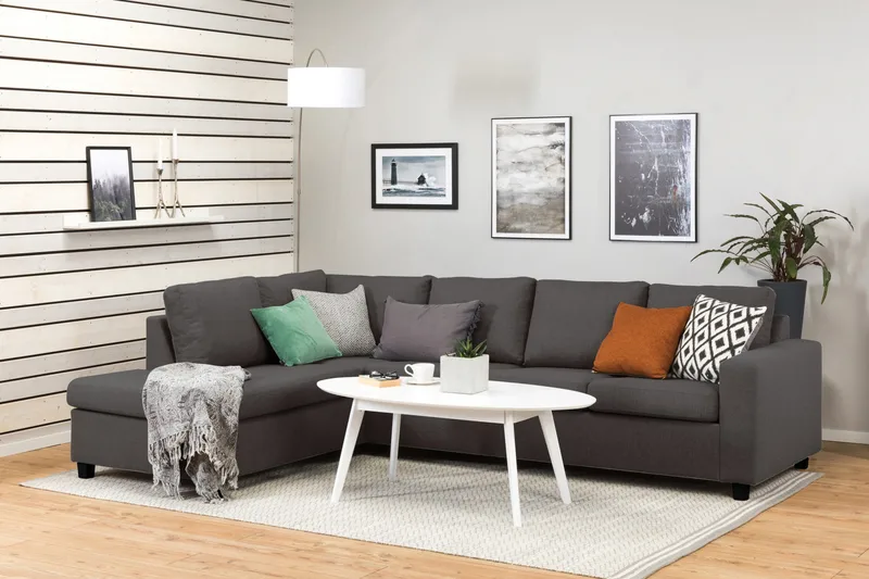 Crazy 4-personers Venstrevendt L-formet Chaiselongsofa i Stof - Mørkegrå - Møbler - Sofaer - Sofa med chaiselong - 3 personers sofa med chaiselong