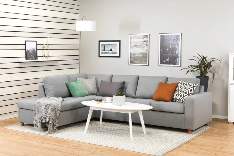 Crazy 4-personers Venstrevendt L-formet Chaiselongsofa i Stof - Grå - Møbler - Sofaer - Sofa med chaiselong - 3 personers sofa med chaiselong