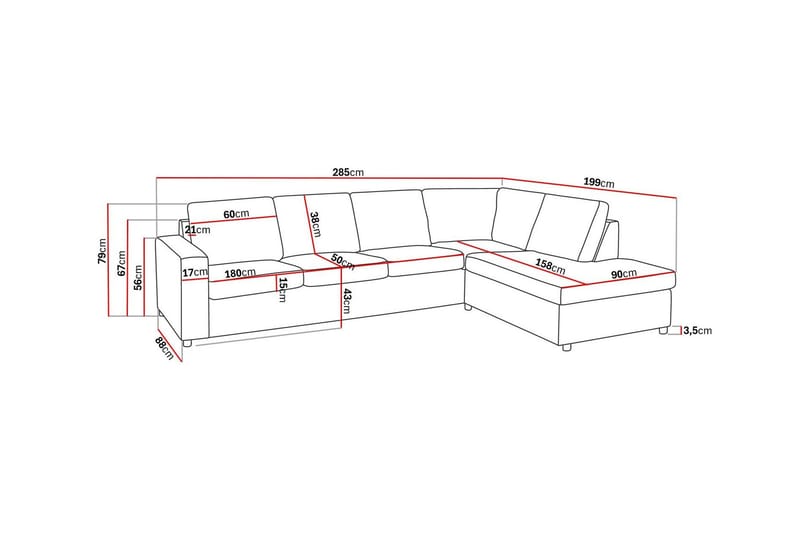 Crazy 4-personers Højrevendt L-formet Chaiselongsofa i Stof - Antracit - Møbler - Sofaer - Sofa med chaiselong - 3 personers sofa med chaiselong