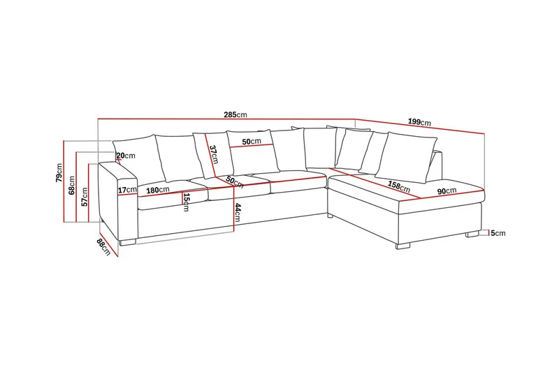 Crazy 4-personers Højrevendt L-formet Chaiselongsofa i Stof inkl. Kuvertpuder - Mørkegrå - Møbler - Sofaer - Sofa med chaiselong